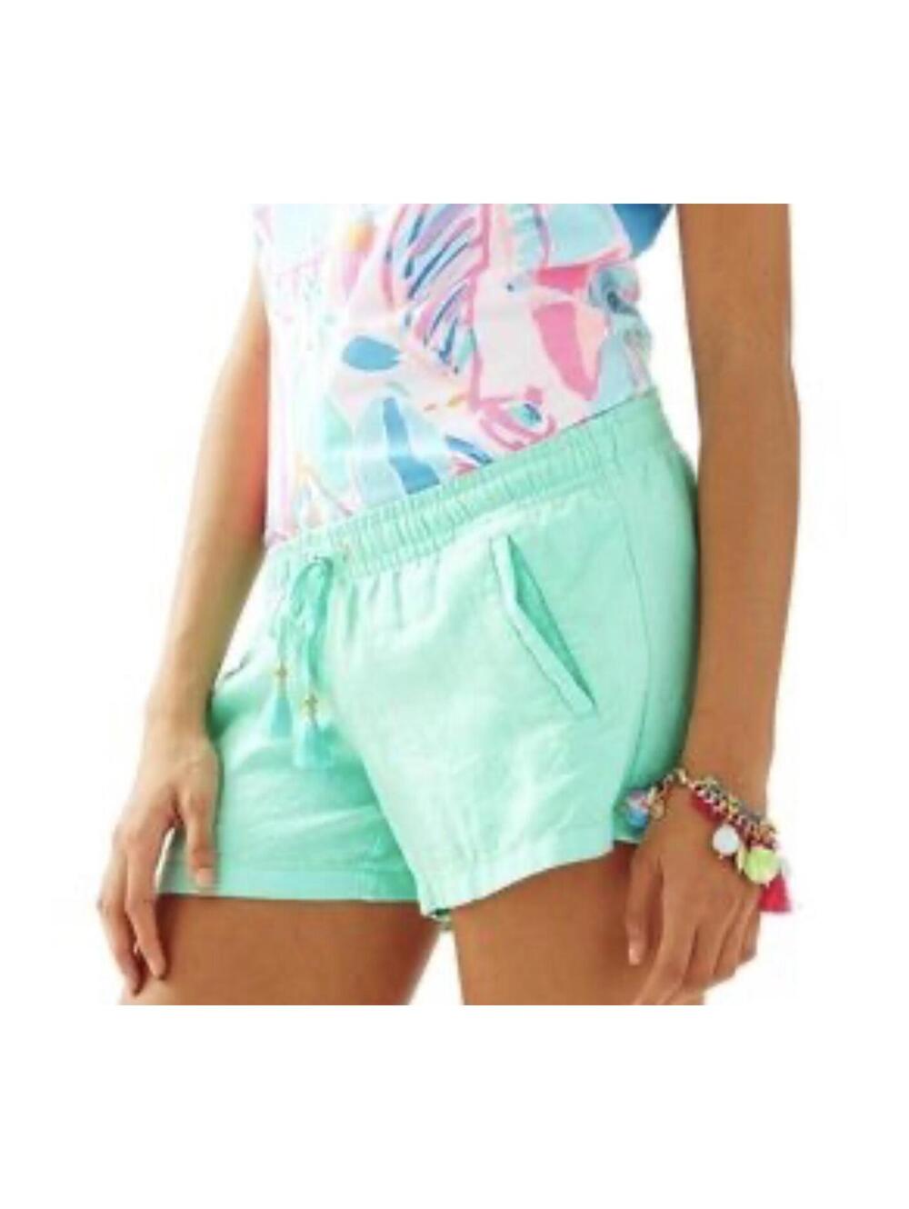 Lilly Pulitzer Baybreeze Turquoise Linen Drawstring Shorts Size Small